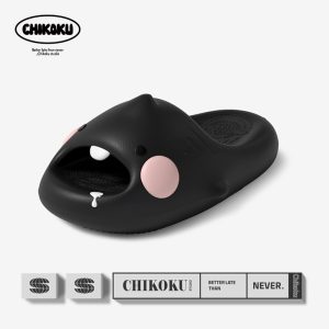 Cute Tooth Shark Slides - Black